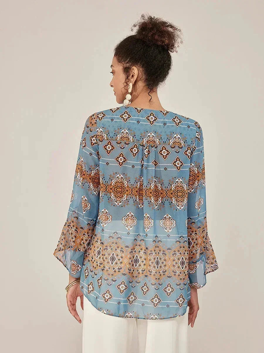 Elegant Boho Chiffon Ruffle Sleeve Blouse
