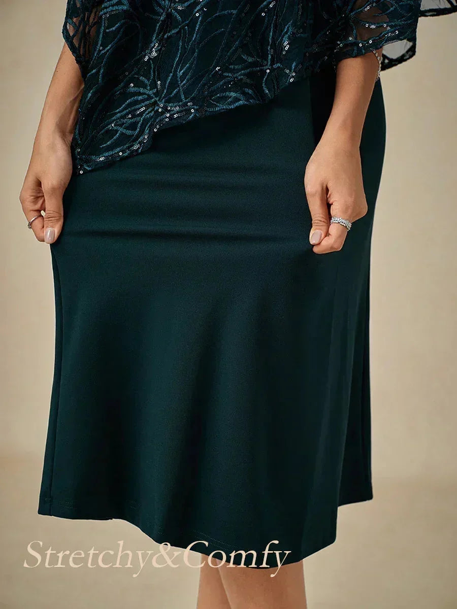 Sequin Knee Length V Neck Overlay Dress