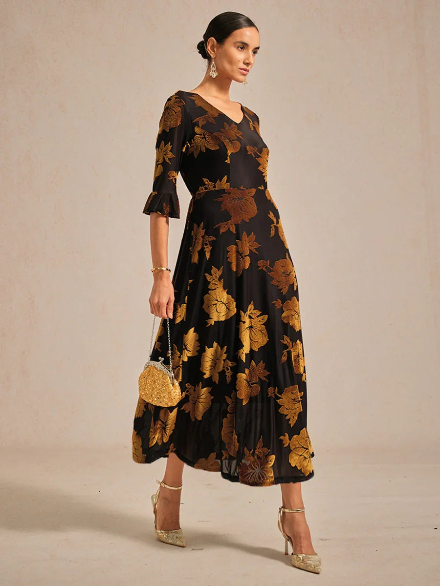Floral A-Line Dress with Flutter Sleeves