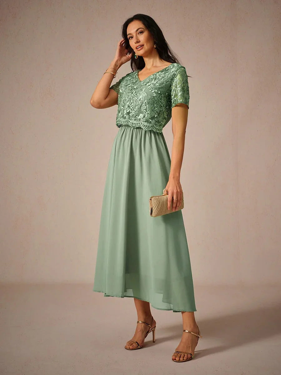 Contrast Lace Satin Midi Dress