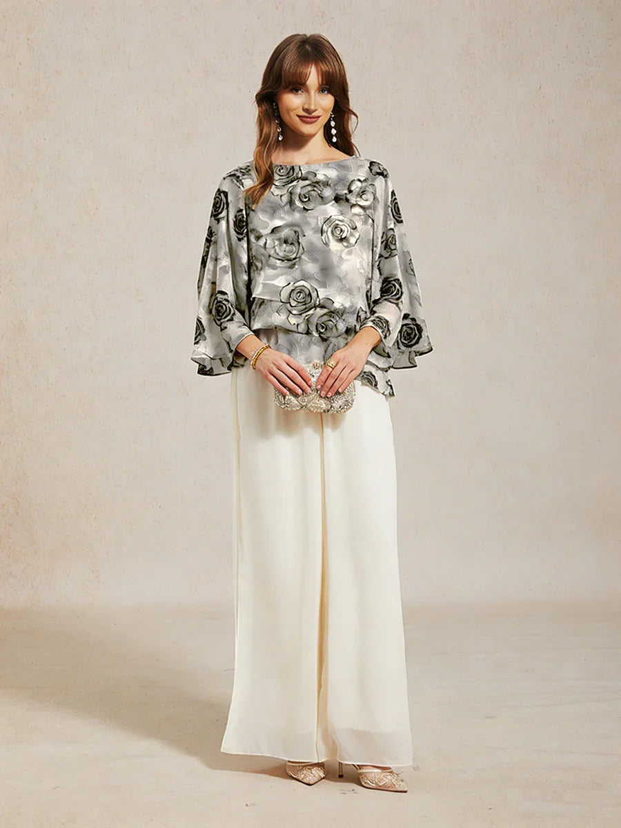Lace Chiffon Layered Blouse with Floral Print