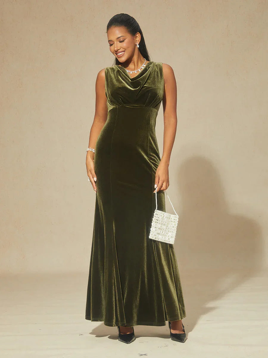 High-Stretch Velvet Sleeveless Maxi Dress