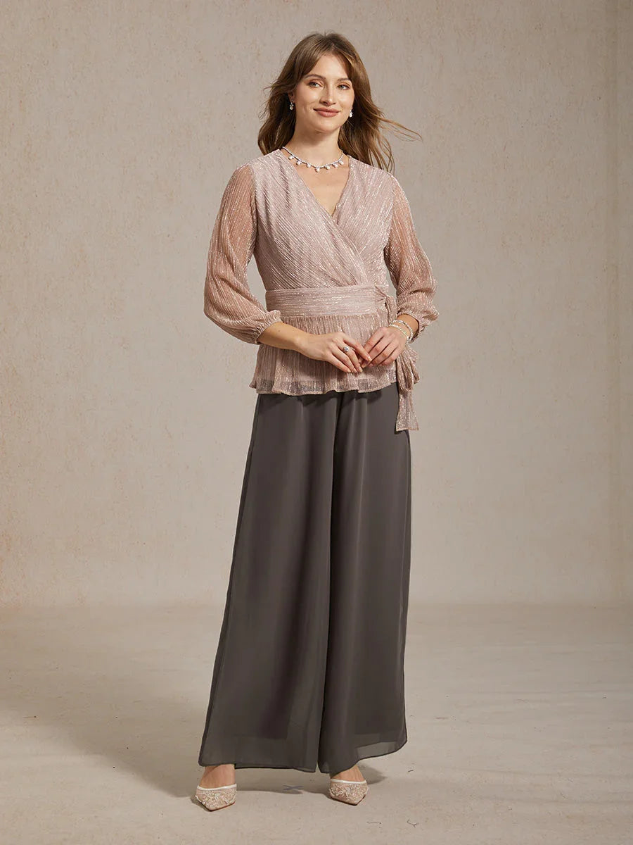 Lace Straight Leg Pant With Chiffon Split Leg Overlay