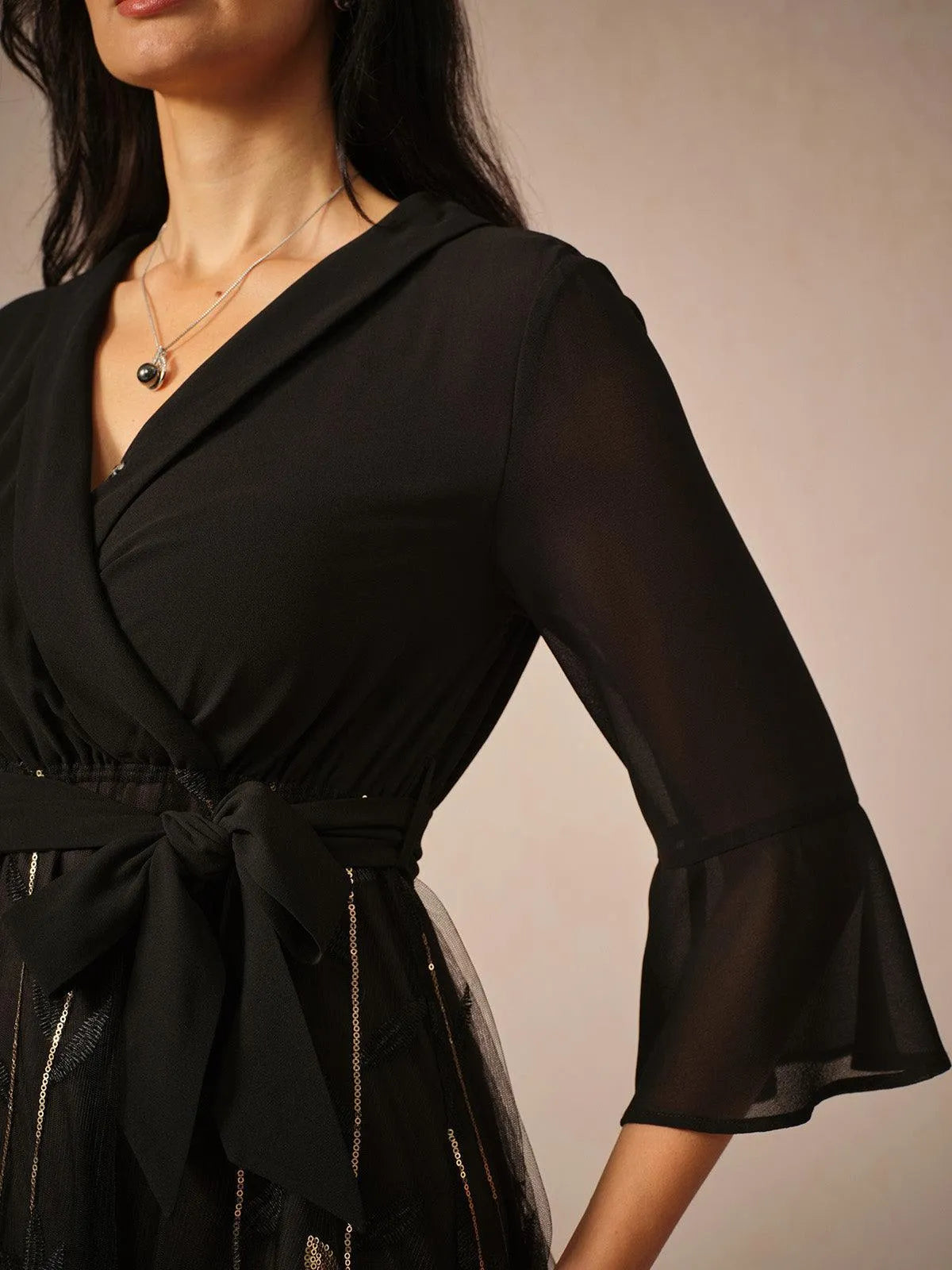 Navy Sequins Mesh Midi Dress