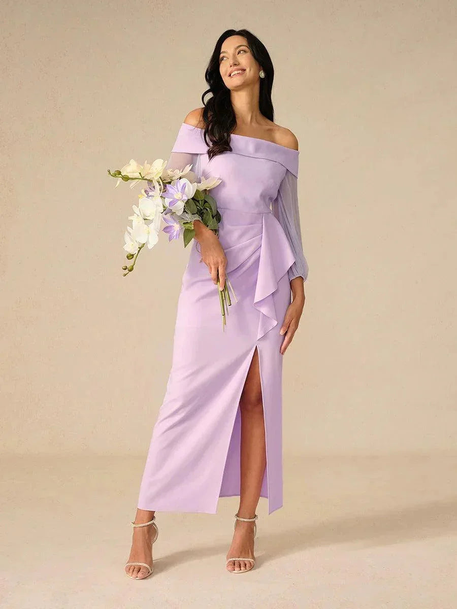 Lavender Off-Shoulder Evening Dress