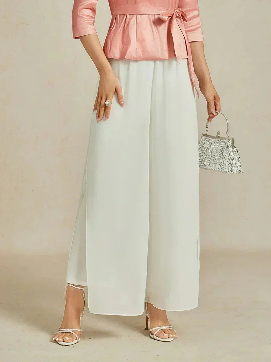 Pantalon droit avec superposition de jambes fendues en mousseline