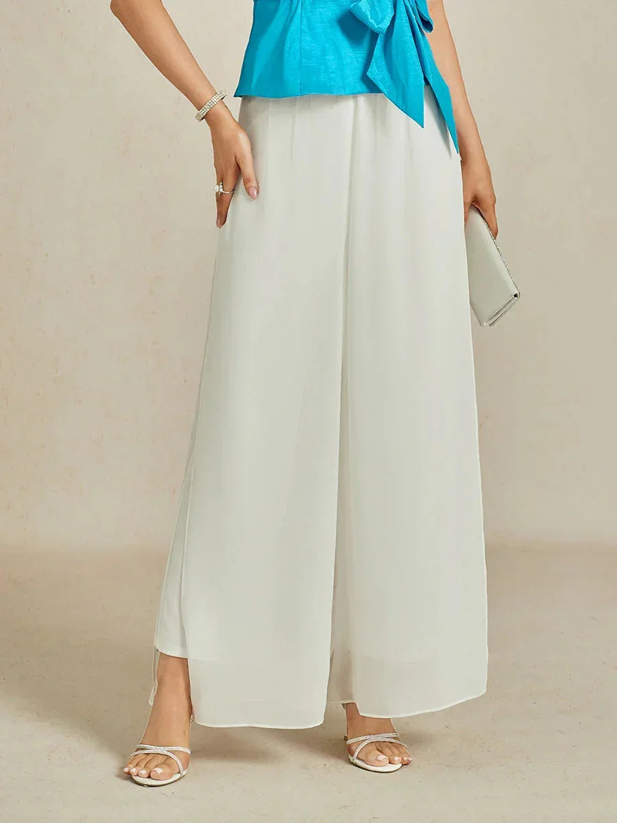 Hose mit geradem Bein und Chiffon-Überzug mit Schlitz am Bein