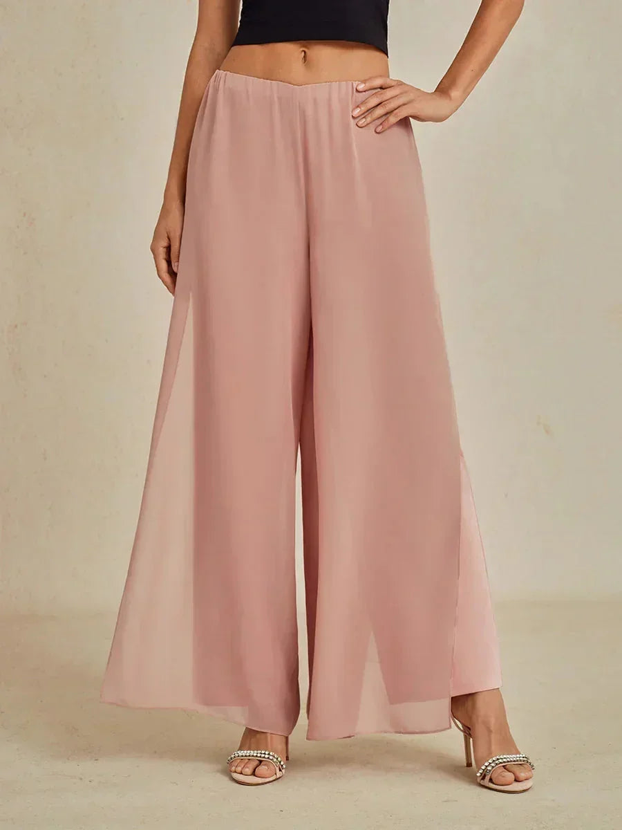 Pantalon droit avec superposition de jambes fendues en mousseline