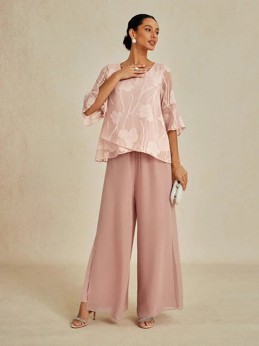Pantalon droit avec superposition de jambes fendues en mousseline