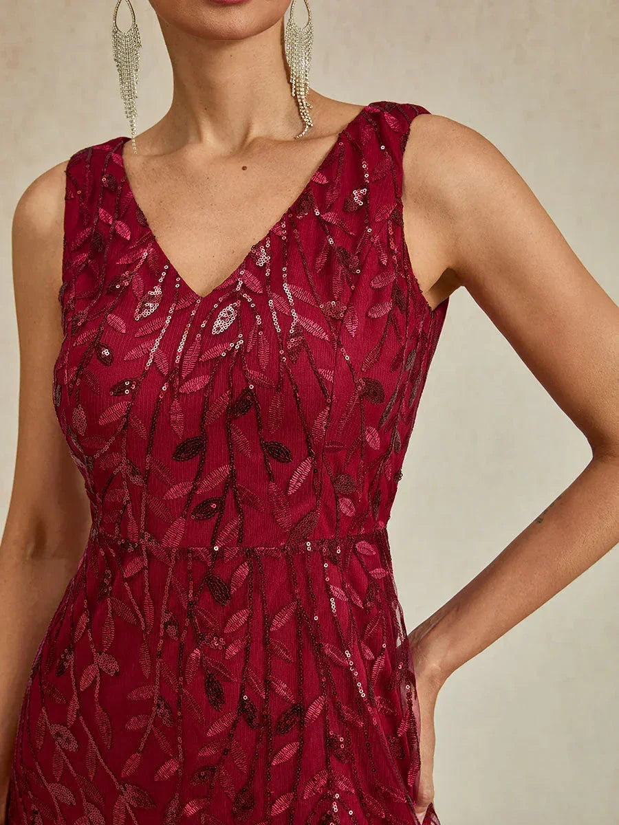 Beaded Sequin Sleeveless V-Neck Mermaid Gown