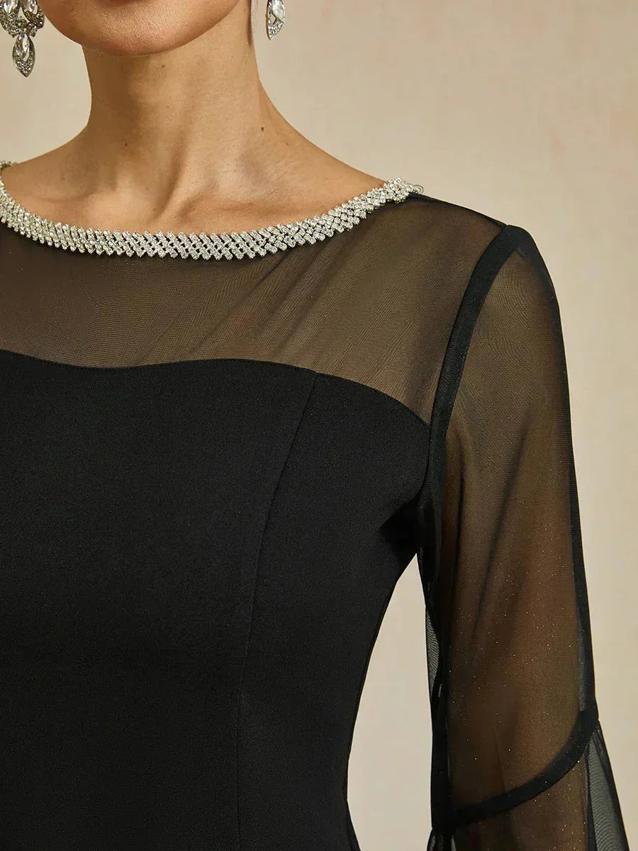Elegant Fitted Cocktail Dress with Flared Sleeves