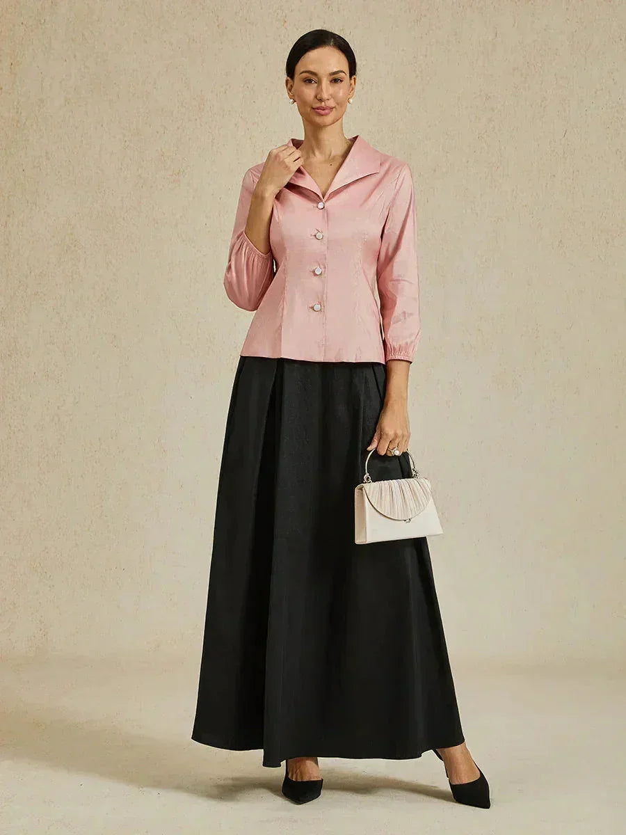 3/4 Sleeve Stretch Shimmer Taffeta Blouse