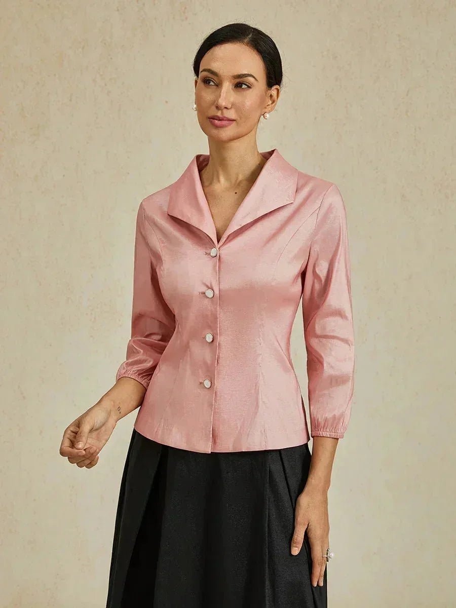 3/4 Sleeve Stretch Shimmer Taffeta Blouse