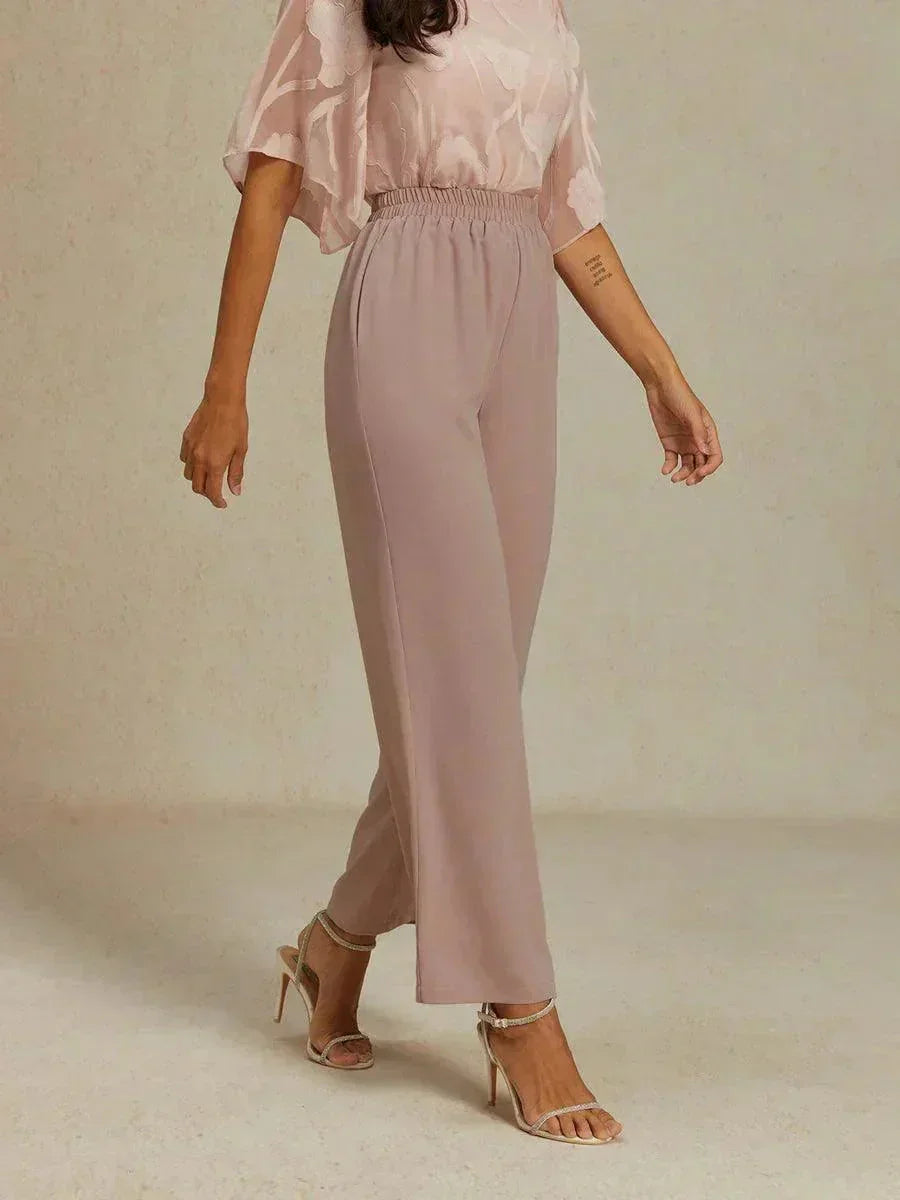 Mid-Rise Elastic Waist Wide-Leg Pants with Pockets