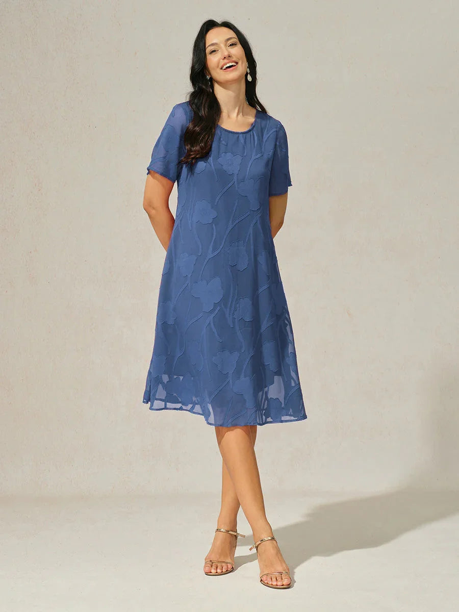 Floral Sheer Chiffon Knee-Length A Line Dress