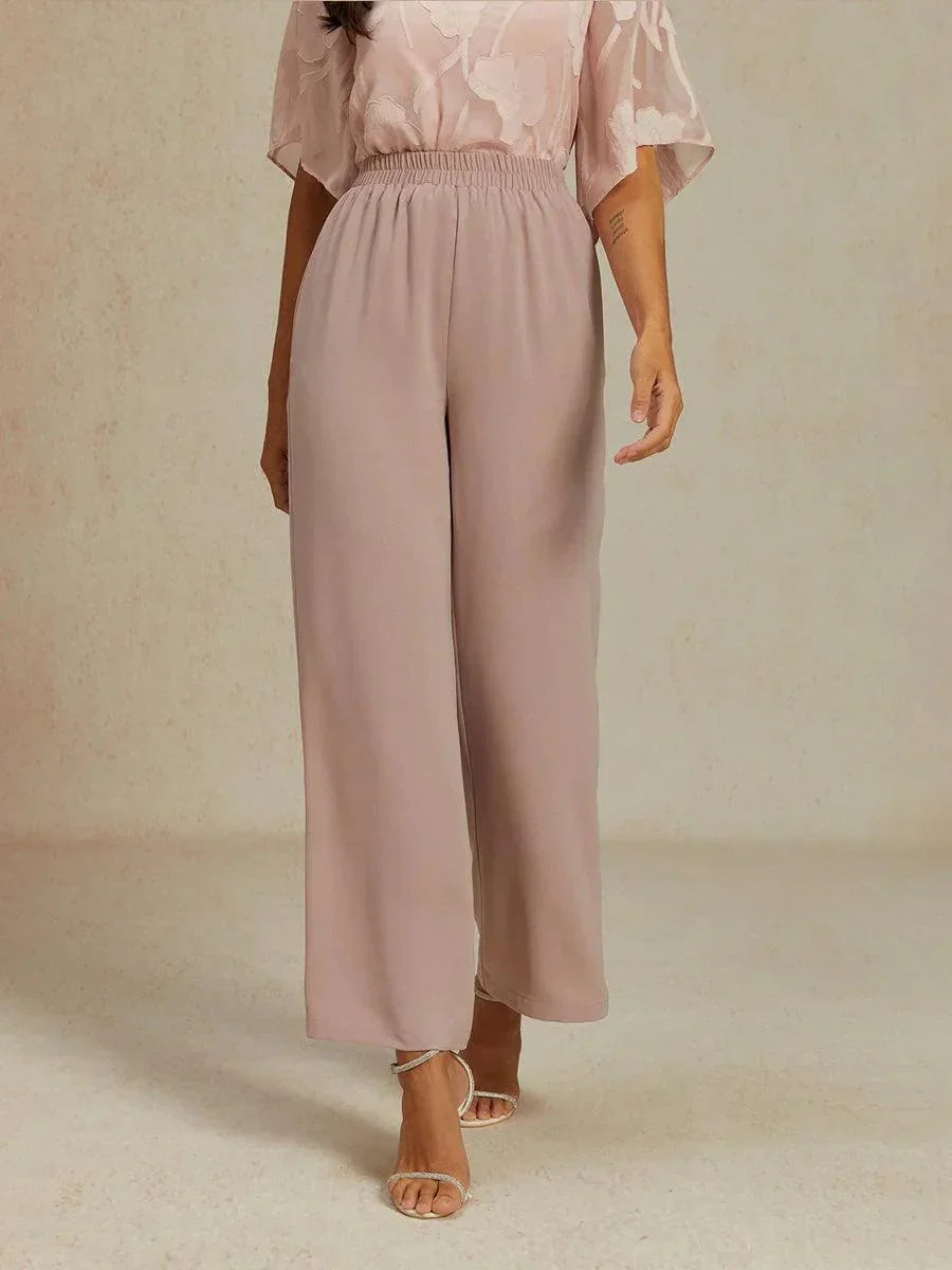 Mid-Rise Elastic Waist Wide-Leg Pants with Pockets