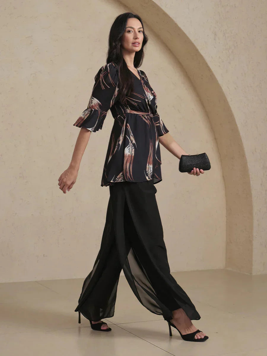 Tunique longue à col en V avec manches volantées