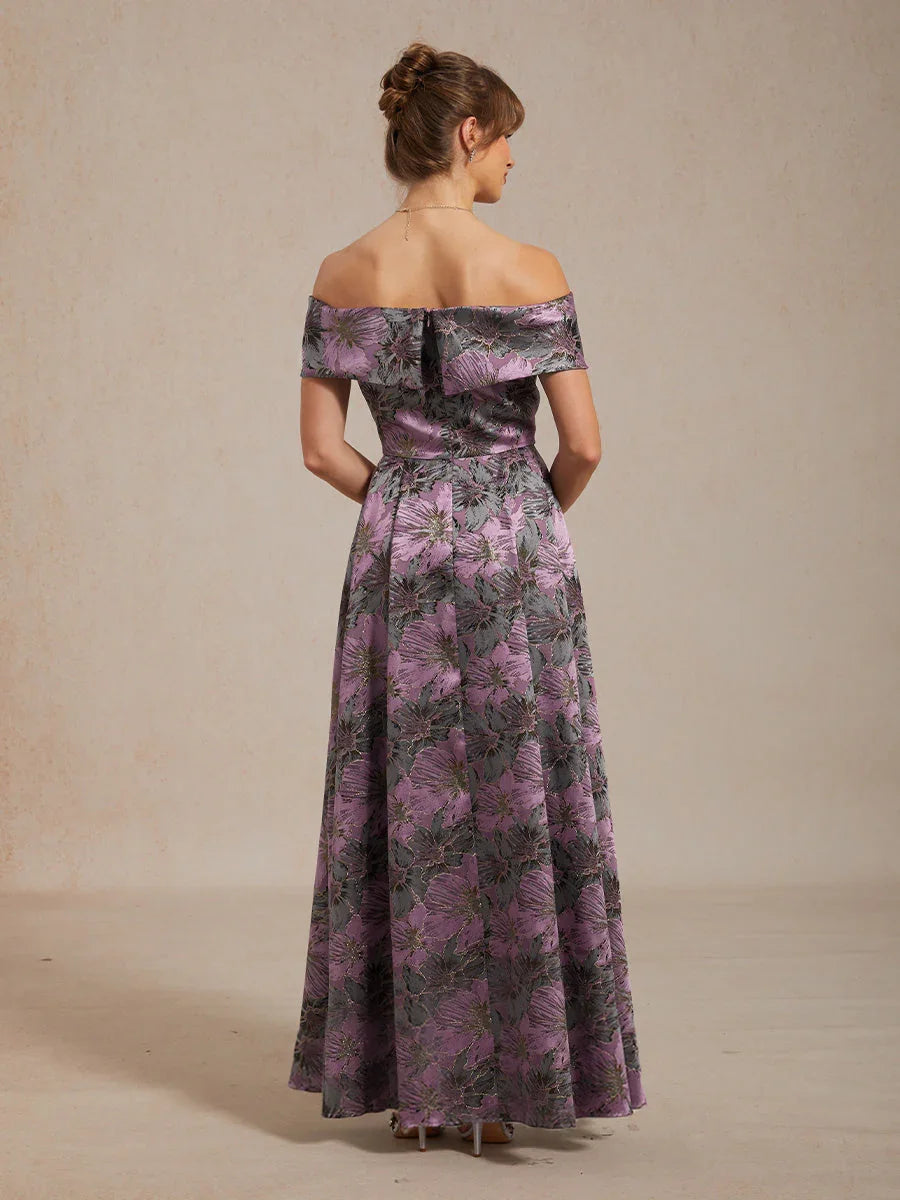 Off the Shoulder Metallic Floral Jacquard Ballgown