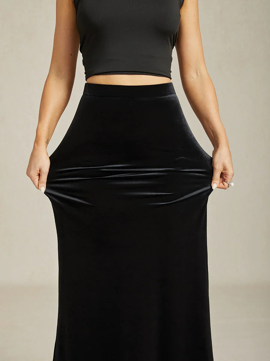 Elegant Long Velvet A-Line Skirt