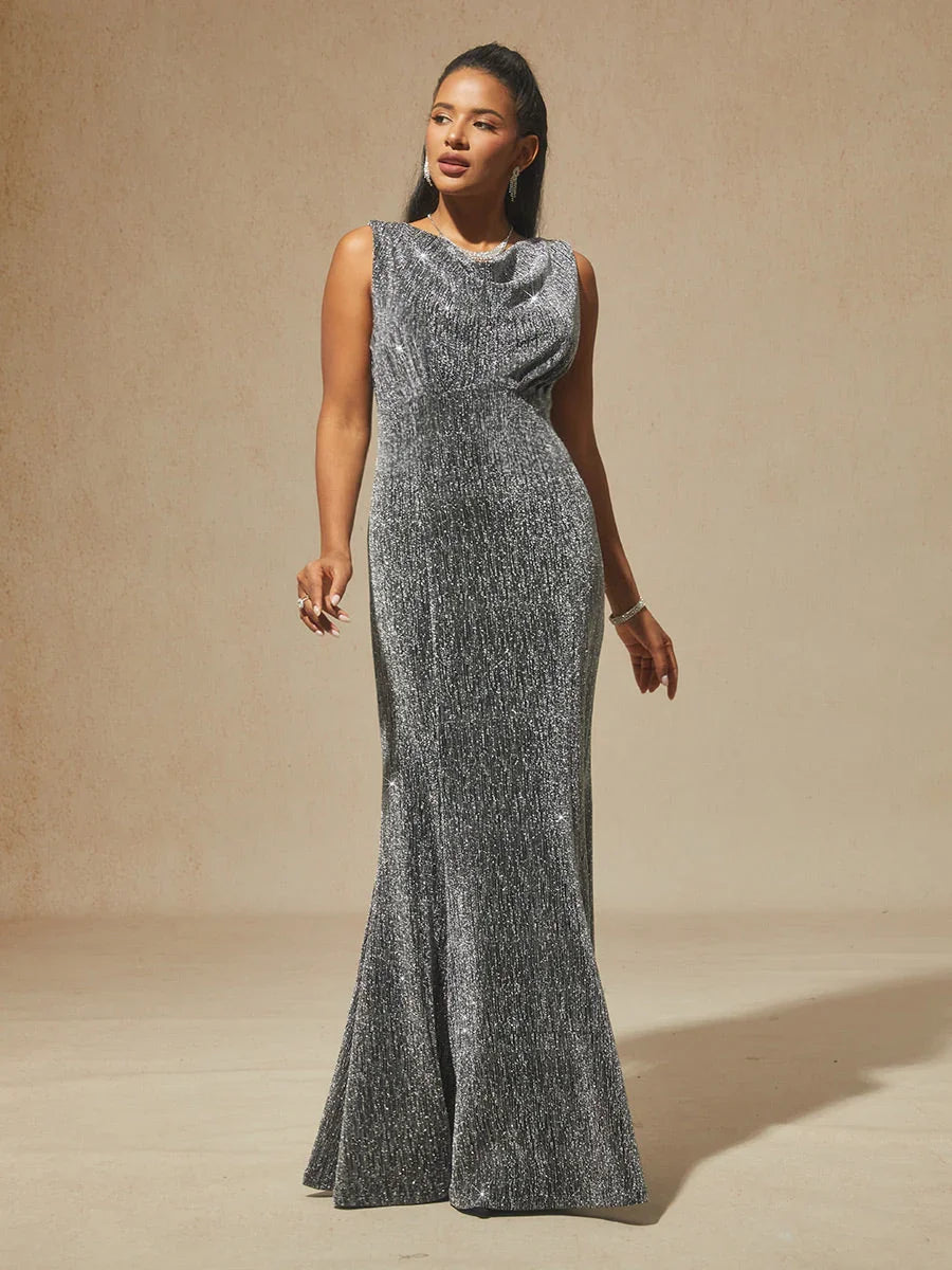 Silver Knit Mermaid Dress with Empire Waist