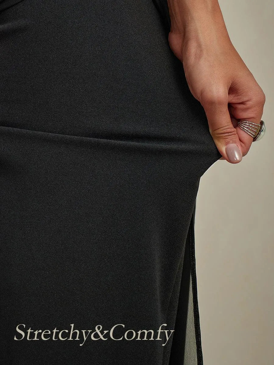 Pantalon droit avec superposition de jambes fendues en mousseline