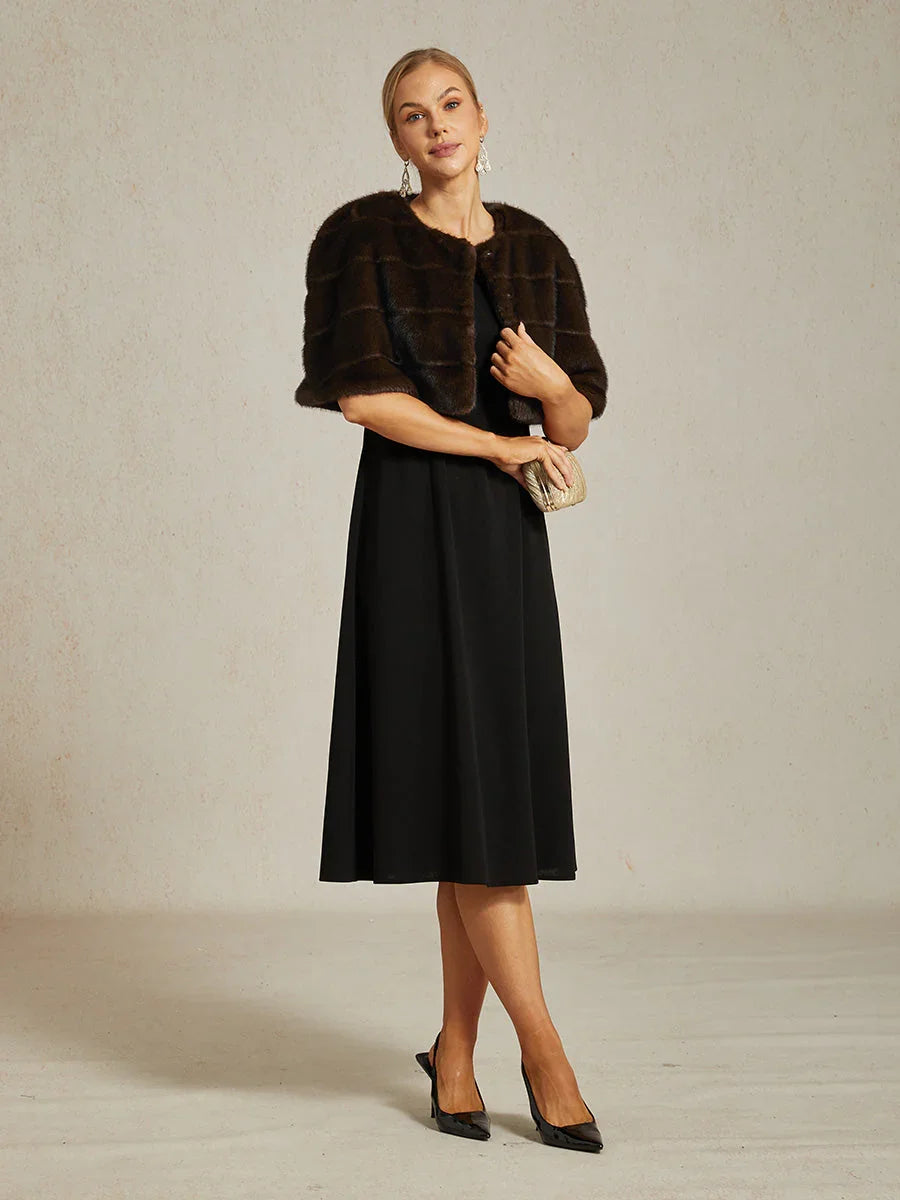 Brown Faux Fur Capelet with Rhinestone Hook-and-Eye Closure