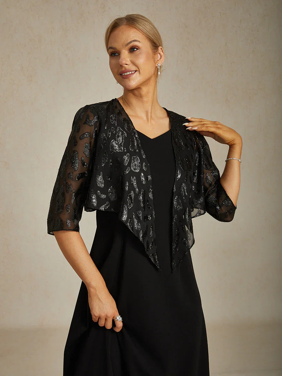 Chic Leopard Chiffon Shrug with Metallic Threads