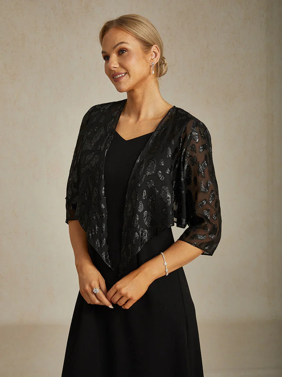 Chic Leopard Chiffon Shrug with Metallic Threads