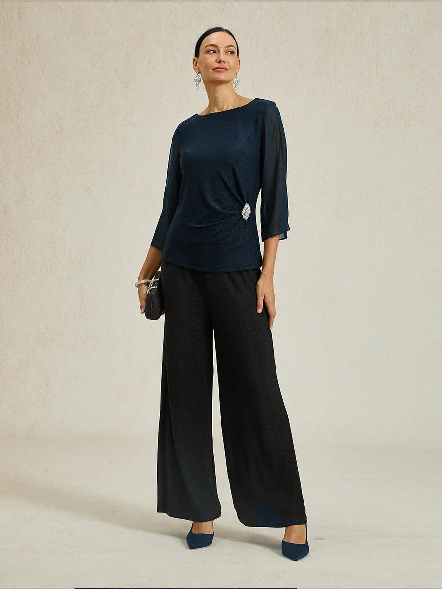 Elegant 3/4 Sleeve Metallic Knit Blouse