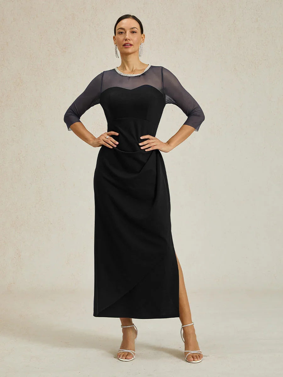 Elegant Beaded Illusion Neckline Formal Dress