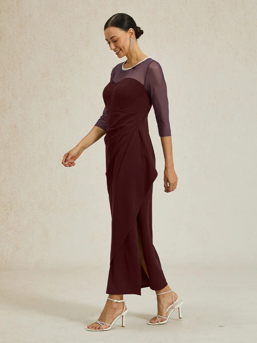 Elegant Beaded Illusion Neckline Formal Dress