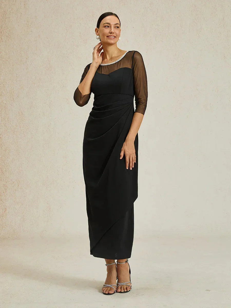 Elegant Beaded Illusion Neckline Sheath Formal Dress
