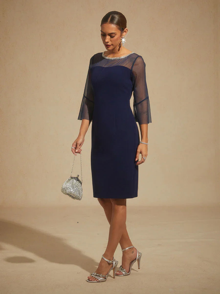 Elegant Fitted Cocktail Dress with Flared Sleeves