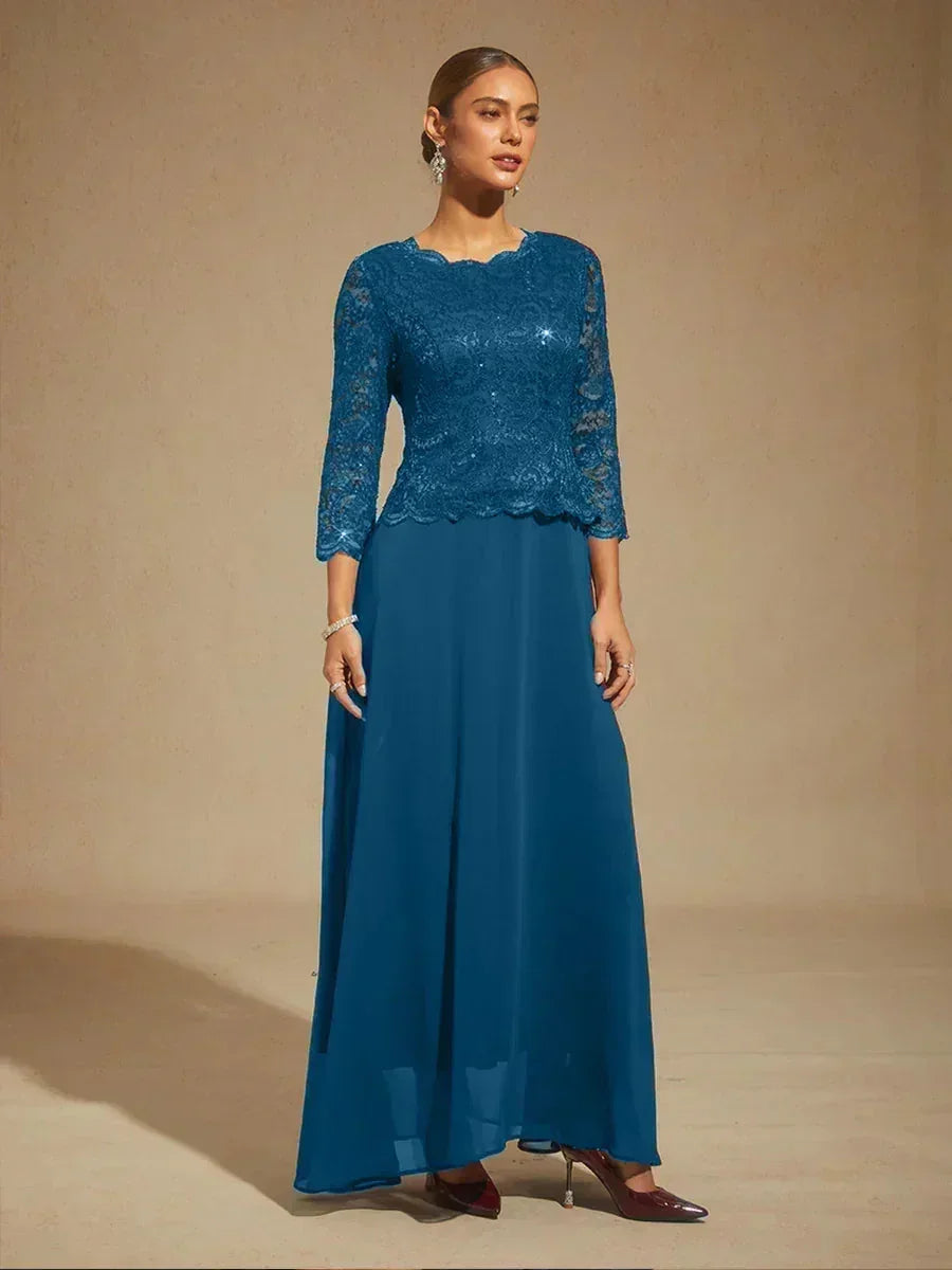 Elegantes bodenlanges Kleid aus Spitze und Chiffon