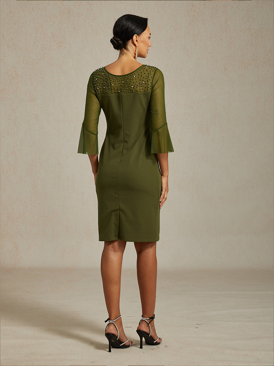 Elegant Sheath Cocktail Dress with Embellished Illusion Mesh Neckline