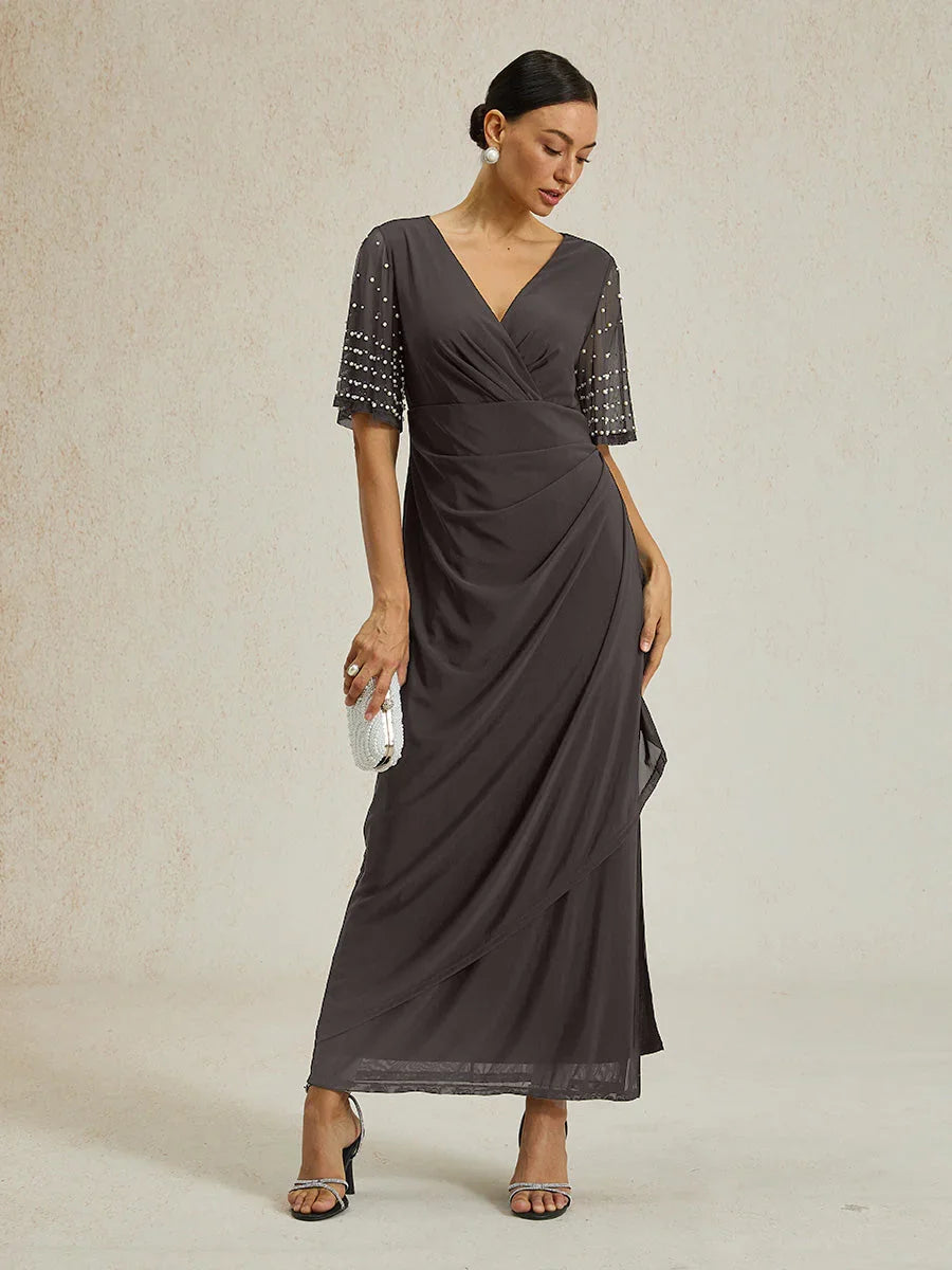 Elegant Formal Dress with Embellished Flutter Sleeves