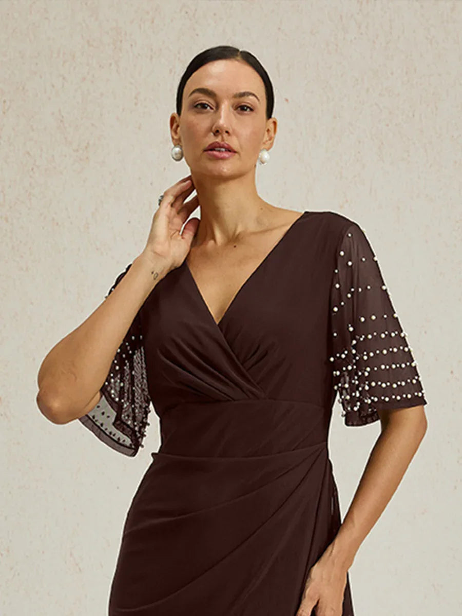 Elegant Formal Dress with Embellished Flutter Sleeves