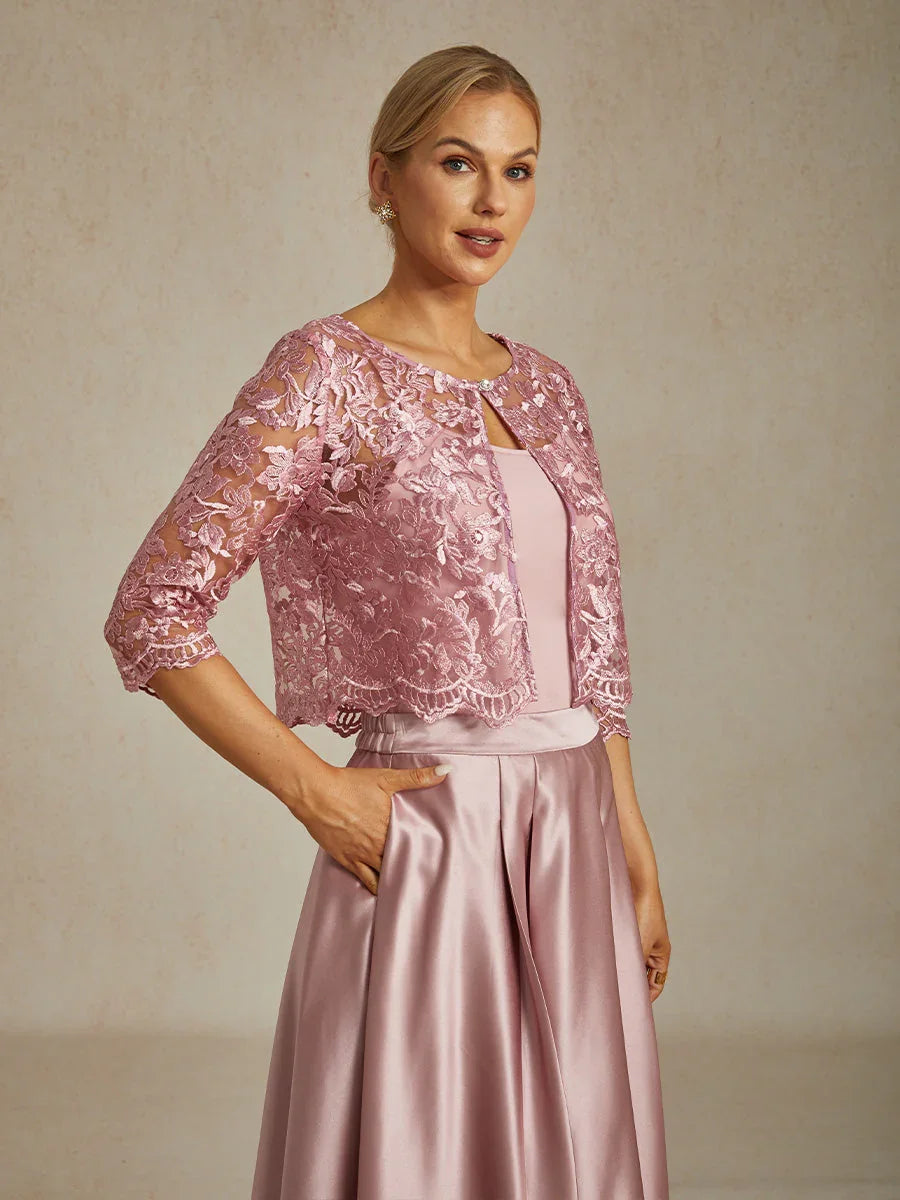 Floral Embroidered Lace Jacket With Scallop Detail