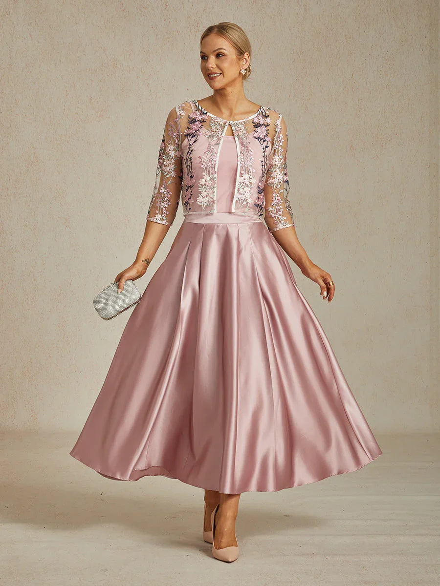 Floral Embroidered Lace Jacket with Rhinestone Button