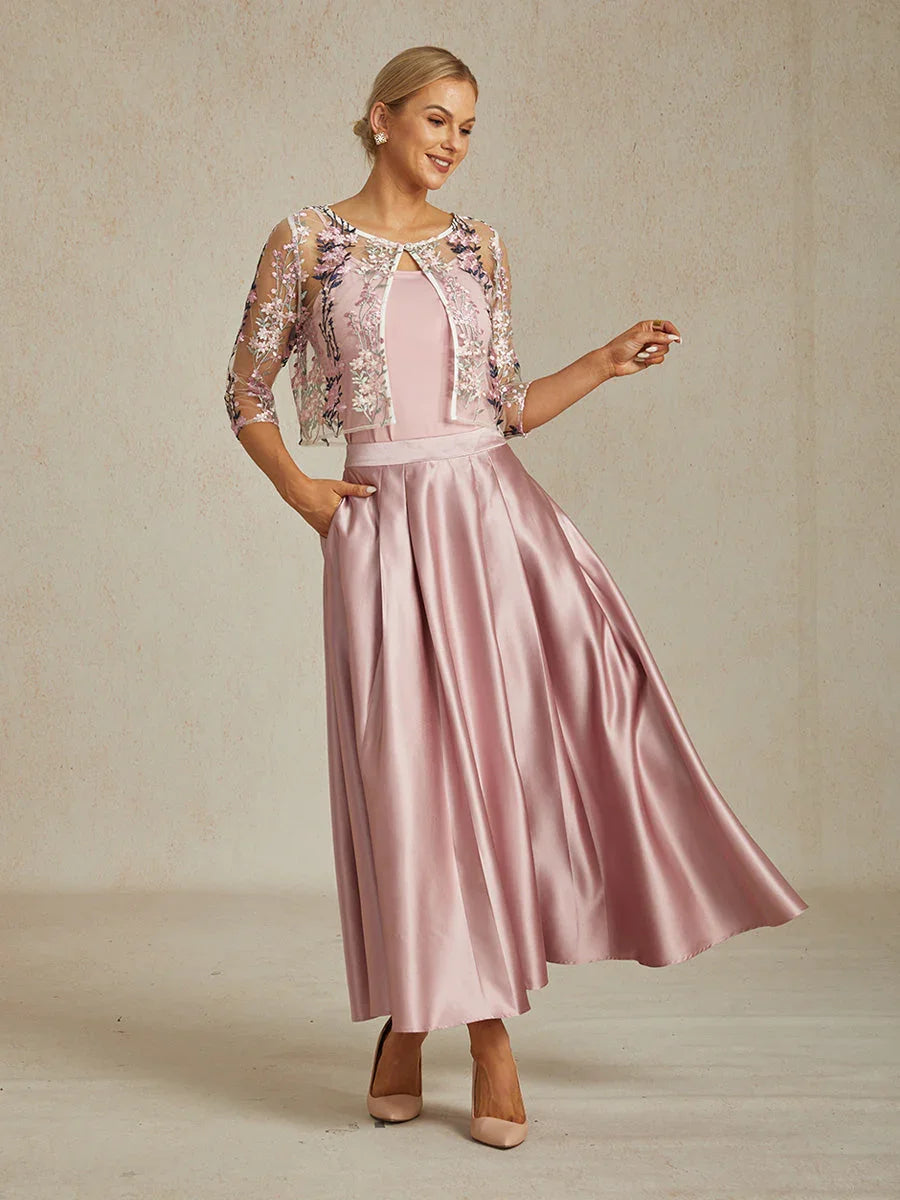 Floral Embroidered Lace Jacket with Rhinestone Button