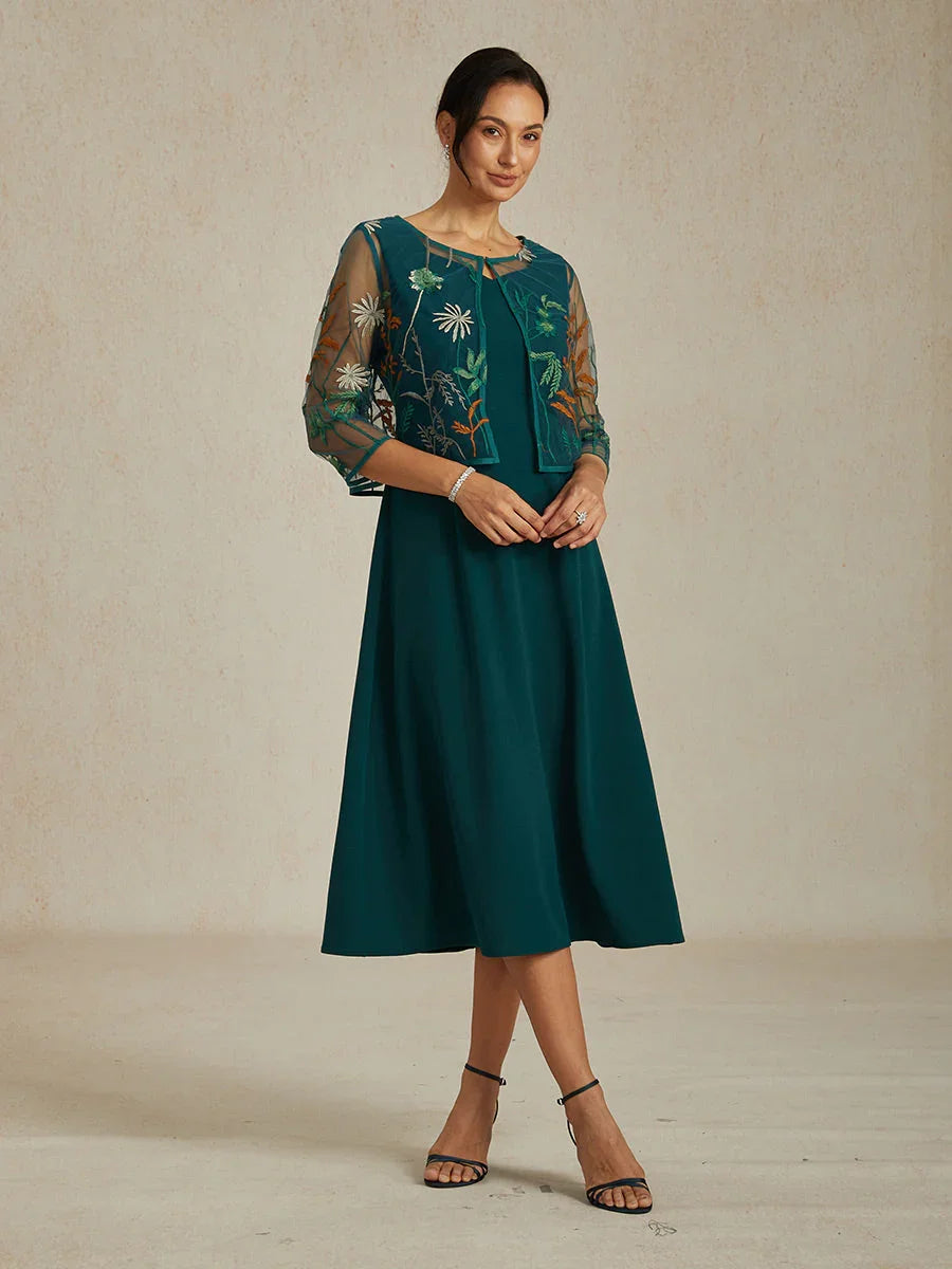 Floral Embroidered Lace Jacket with Rhinestone Button