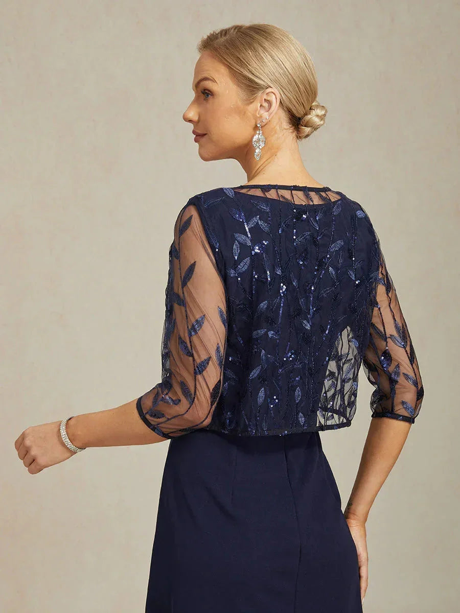 Floral Embroidered Lace Jacket with Rhinestone Clasp