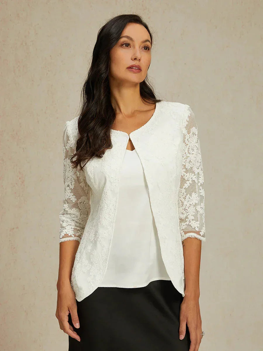 Floral Embroidered Lace Open Jacket