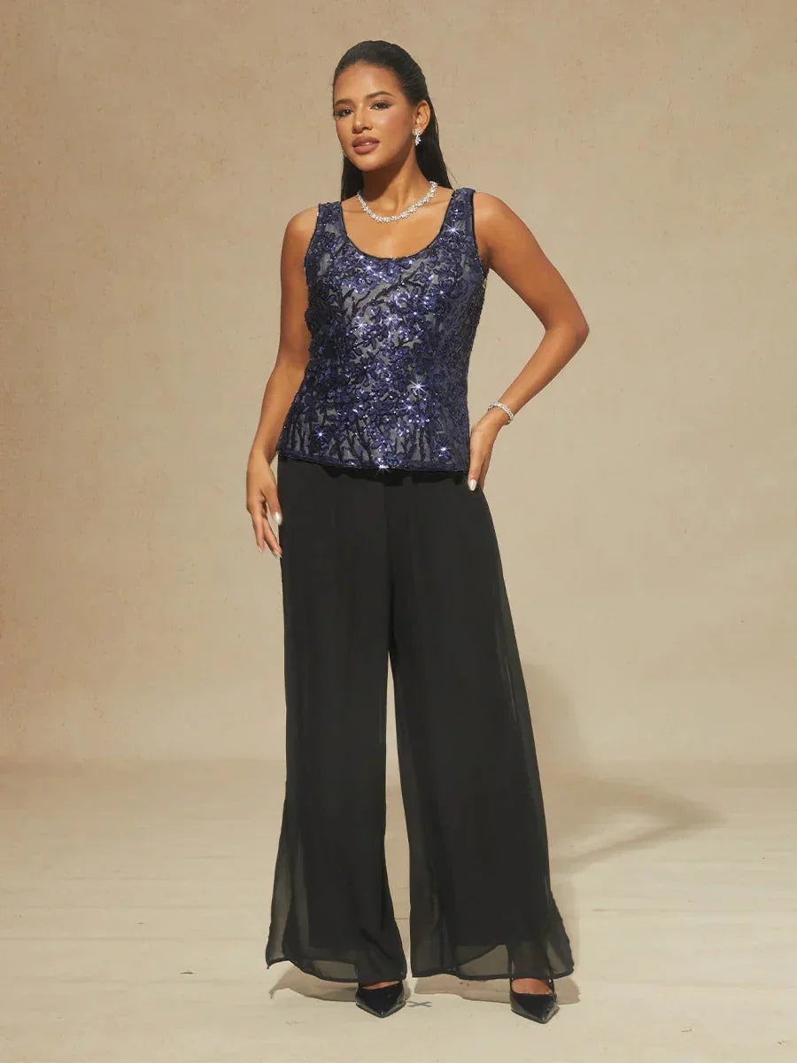 Floral Mandarin Collar Sequin Twinset
