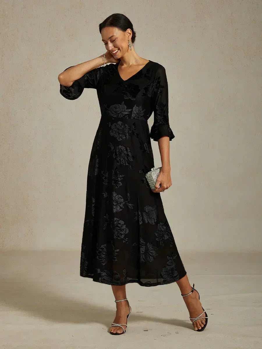Floral Velvet A-Line Dress with Flutter Sleeves – oraulisa