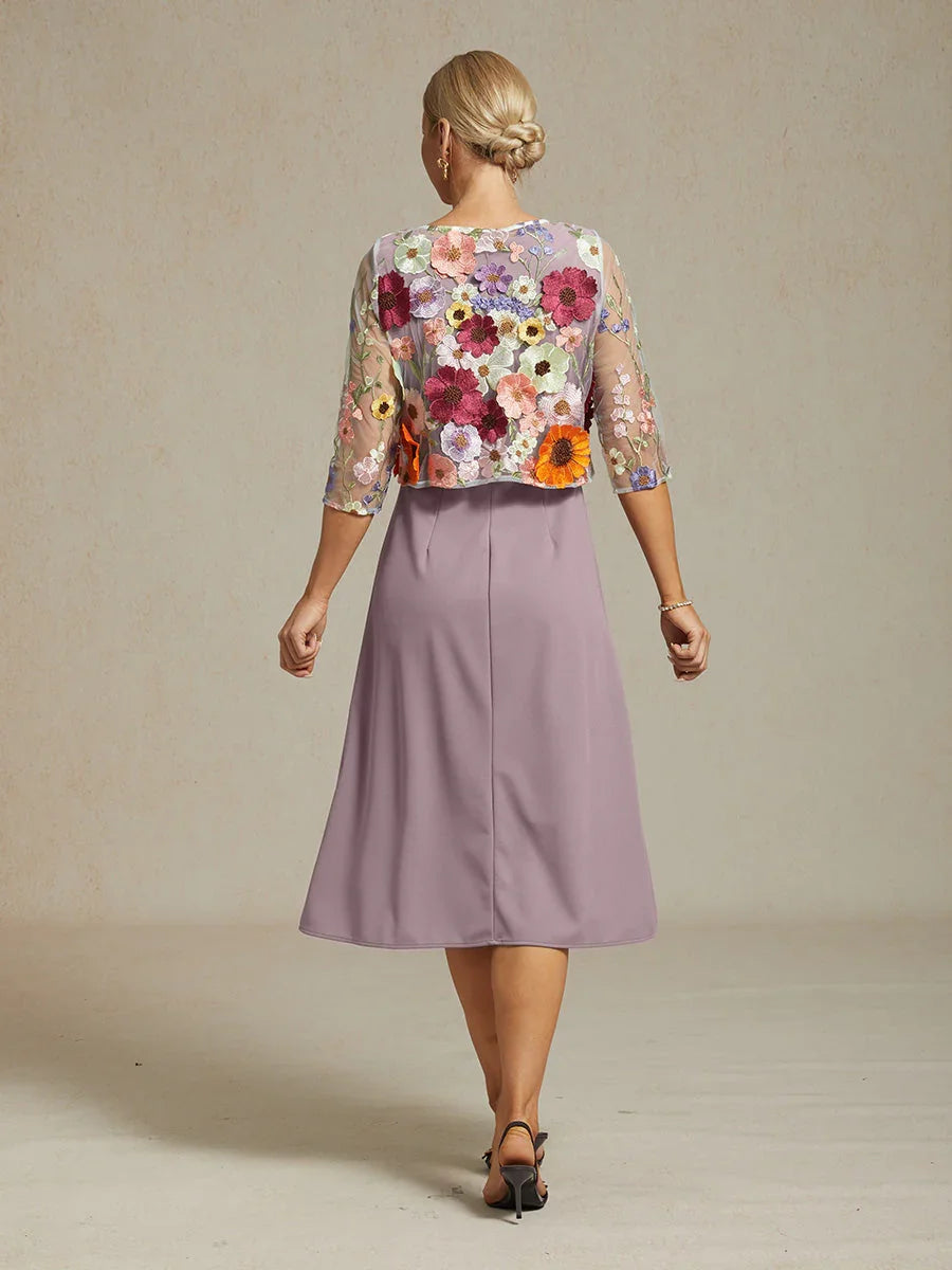 Veste gracieuse en maille et dentelle avec broderie florale 3D