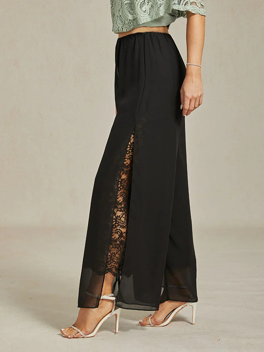Pantalon droit avec superposition de jambes fendues en mousseline