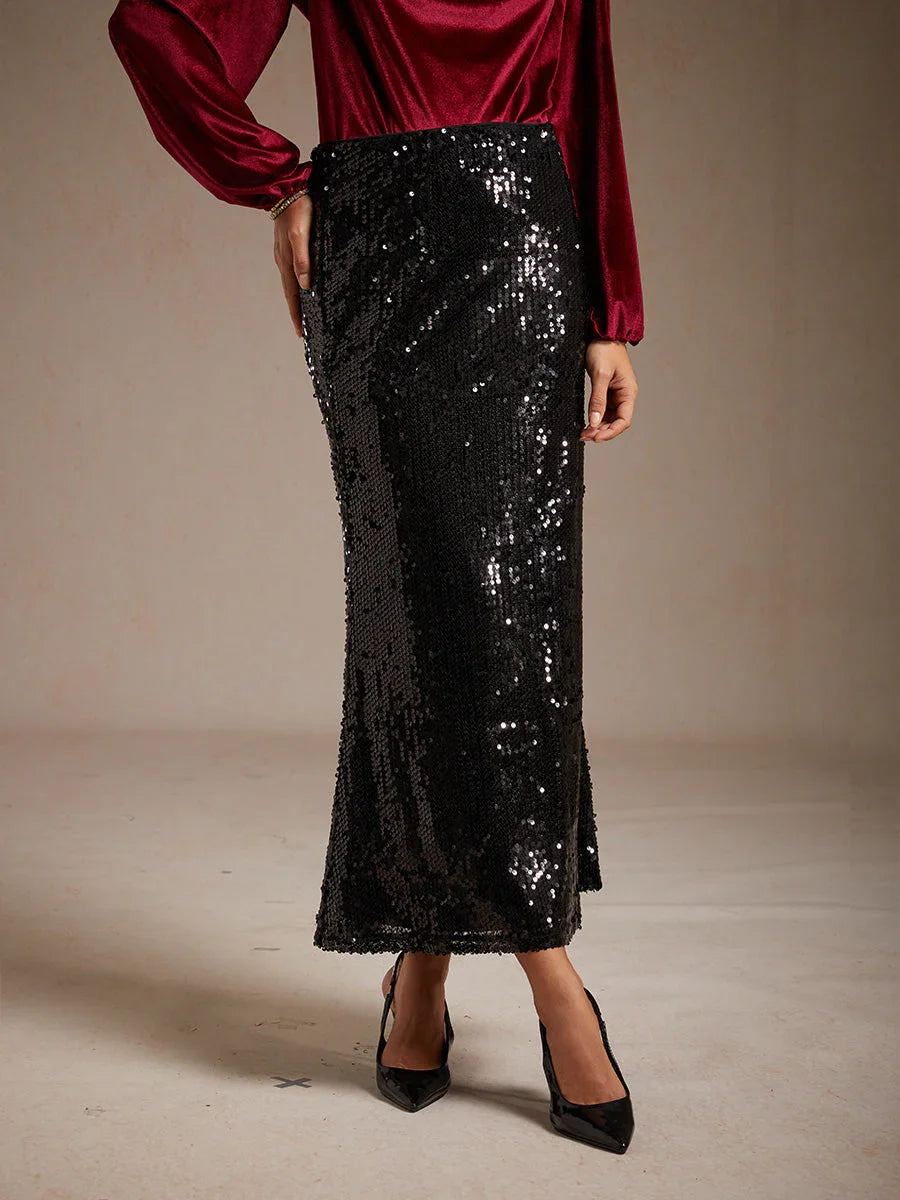 Jupe sirène à sequins avec taille élastique et doublure