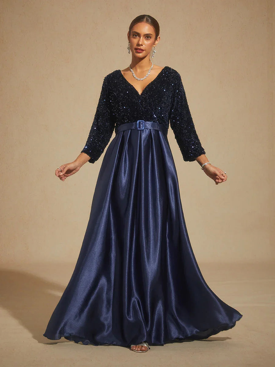 Robe de soirée en velours, sequins et satin