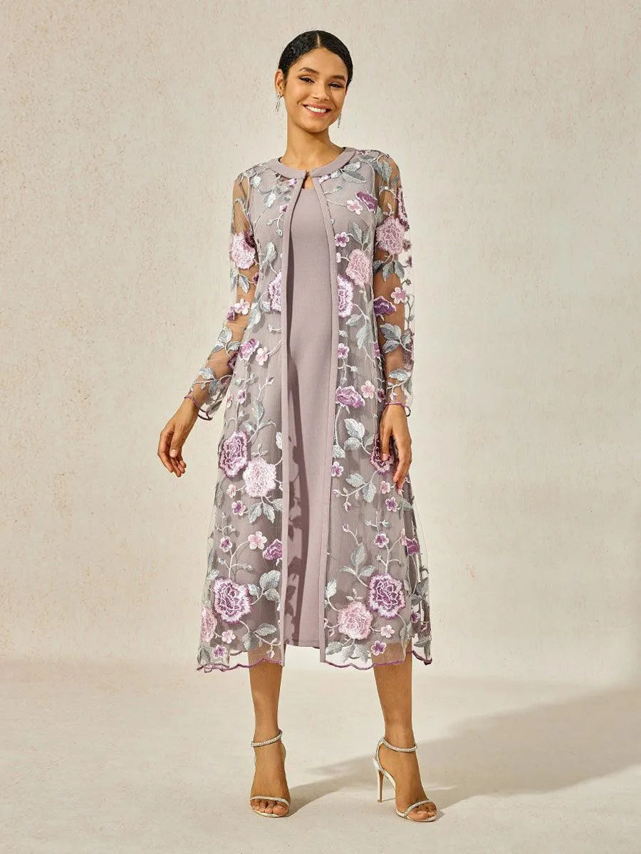 A-line Dress With Embroidered Lace Jacket